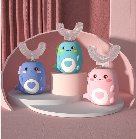 360° U-Shaped Electric Toothbrush for Kids – Smart Sonic Rechargeable Silicone Toothbrush with Cartoon Design